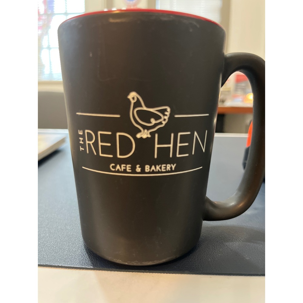 The Red Hen Cafe Bakery Black Coffee Mug‎ Cup with Chicken Logo